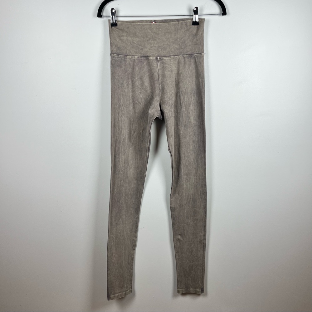 T-Party Fold Over Mineral Wash High Rise Legging Tan CJ72219 Size Small